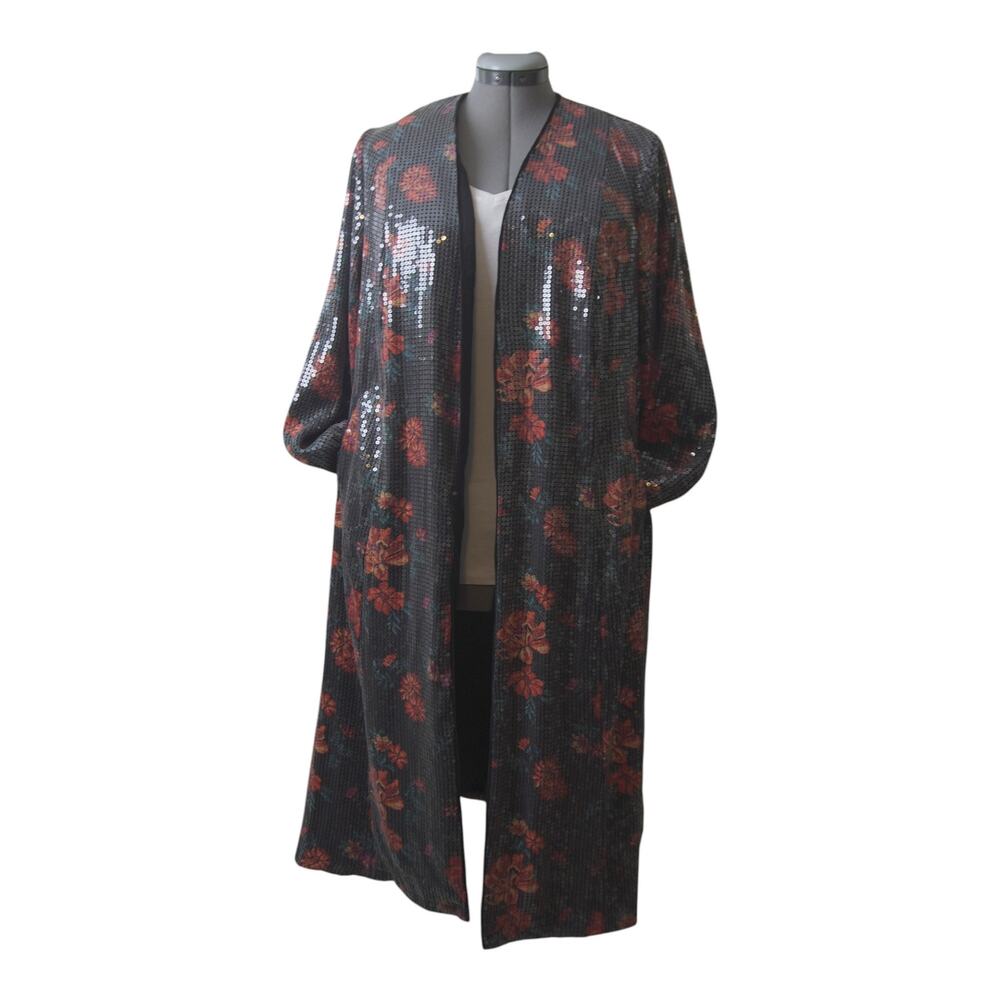 Torrid Sequin Duster 2XL Black & Red Floral Kimono  Date Night Glam Rose Print